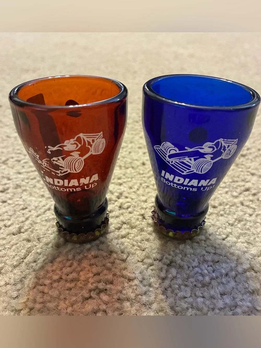 Bottoms Up Bottle Top Shot Glass - Blue & Amber Indianapolis Motor Speedway